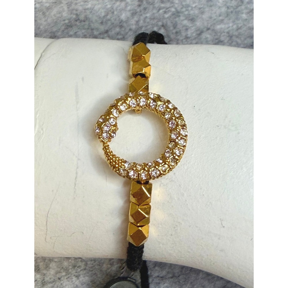 Vince Camuto Gold Tone Pave Crystal Circle Black Rope Tassel Bracelet C601957
